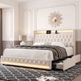 thumbnail image 1 of Homfa Queen Size LED Bed Frame with Outlets and USB Ports & Display Platform, 2 Storage Drawers Modern Crystal Button Tufted Upholstered Platform Bed Frame, Beige, 1 of 8