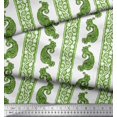 thumbnail image 2 of Soimoi Green polyester Crepe Fabric Stripe & Paisley Block Printed Fabric 1 Yard 42 Inch Wide, 2 of 3
