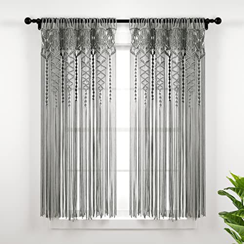 Lush Decor Boho Macrame Textured Cotton Window Curtain/Room Divider/Doorway/Wall Decor, 63" L x 40" W, Gray