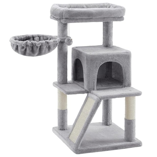 BestHome Multi-Level Cat Tree & Condo – Sturdy Climbing Tower with Sisal Scratching Posts & Interactive Toys, 36inch Light Gray