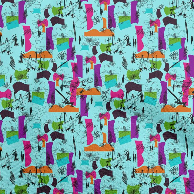 oneOone Silk Tabby Turquoise Blue Fabric Abstracts Sewing Material Print Fabric By The Yard 42 Inch Wide