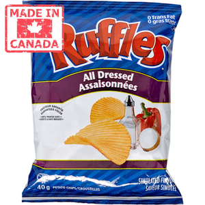 Ruffles All Dressed Potato Chips, Iconic Ridged Savory Snack, 48-Count Bulk Vending Case (40 g Individual Bags)