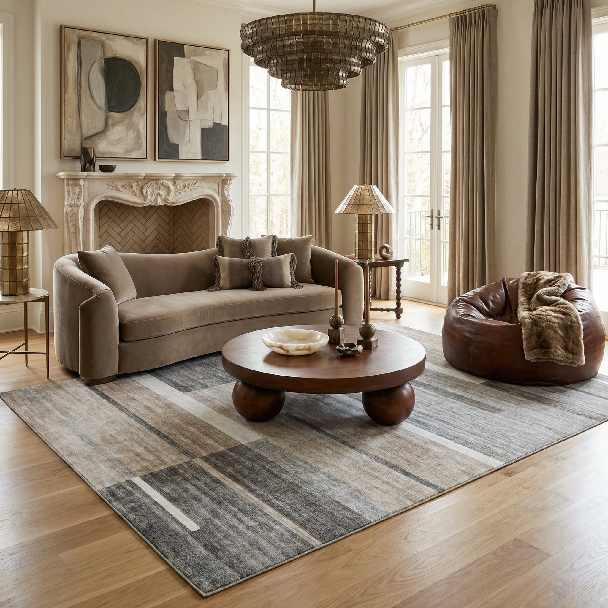 Tapis d'interieur moderne du milieu du siecle Rug Branch Eclipse, marron gris, geometrique - Salon, chambre, salle a manger et bureau