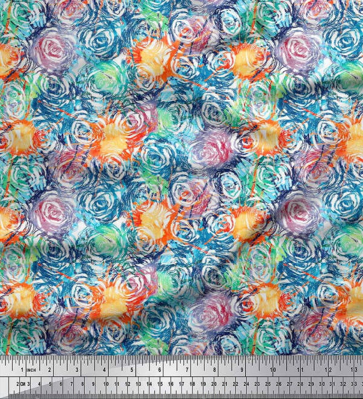 Soimoi Silk Fabric Flower Watercolor Decor Fabric Printed Yard 42 Inch Wide