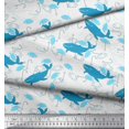 thumbnail image 3 of Soimoi Polyester Crepe Fabric Fishing Hook,Fish & Whale Ocean Print Fabric by Yard 52 Inch Wide, 3 of 3