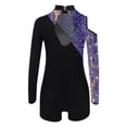 thumbnail image 4 of YONGHS Kids Girls Gymnastics Glitter Unitard Cold Shoulder Long Sleeve Rhinestones Color Block Patchwork Leotard Snakeskin Blue 6, 4 of 5