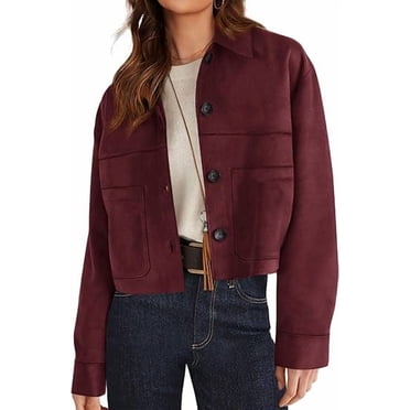 PRETTYGARDEN Women's Faux Suede Cropped Jacket Casual Fall Fashion Button Down Winter Coats Outerwear Trendy Clothes