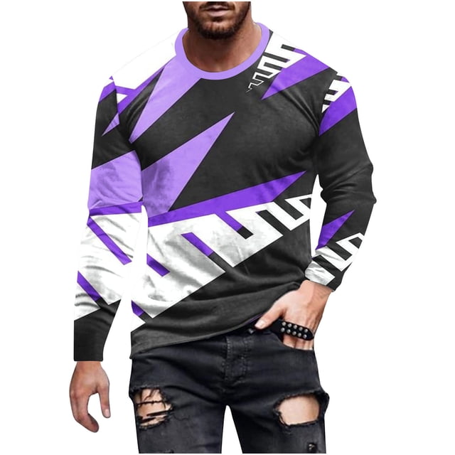 T-Shirt à Manches Longues Col Rond Décontracté pour Hommes Imprimé Rayé
