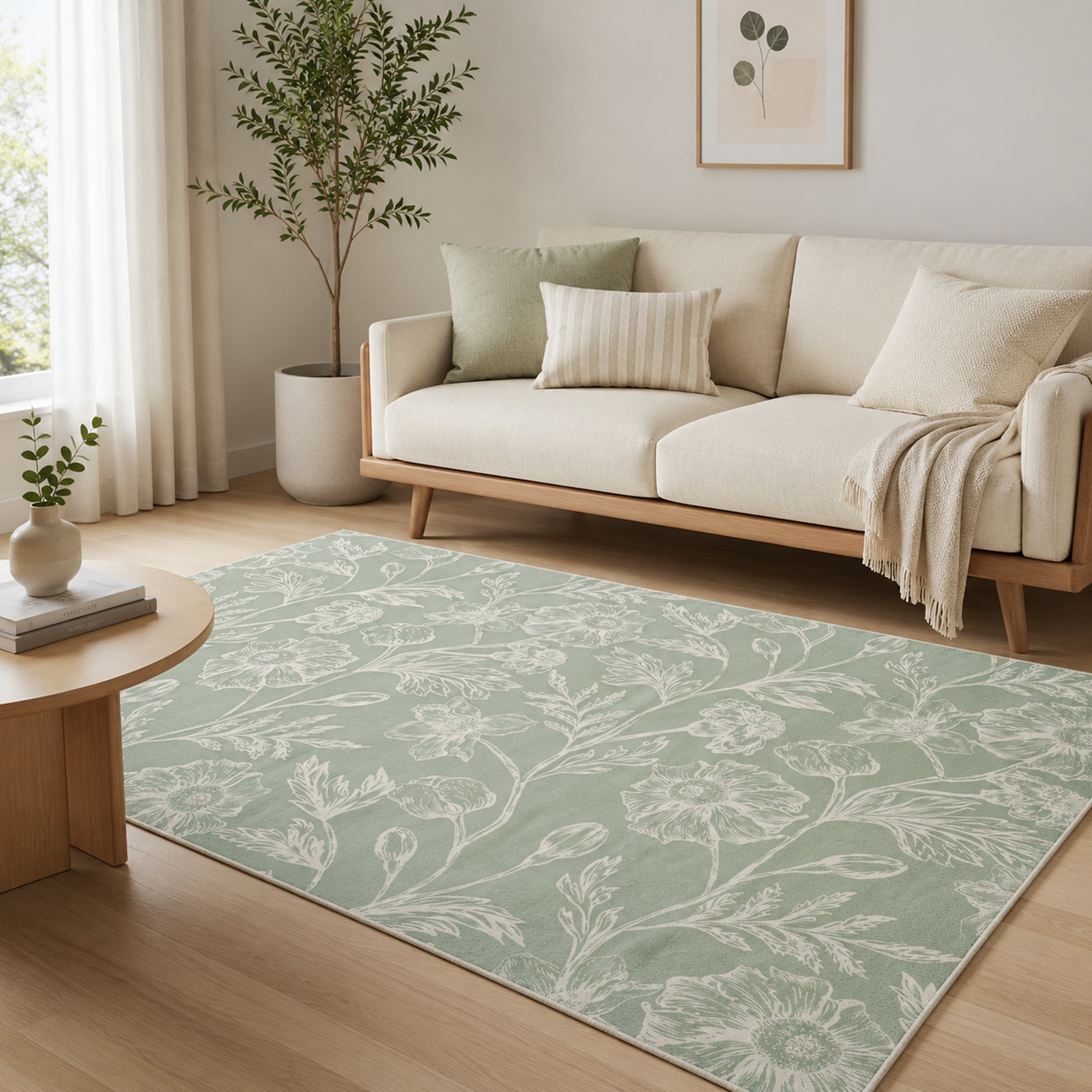 Tapis lavable Collective Essentials 48 x 72 po, motif floral sauge