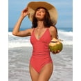 thumbnail image 4 of Charmo Womens V Neck One Piece Swimsuits Ruched Tummy Control Monokini Bathing Suits, 4 of 6