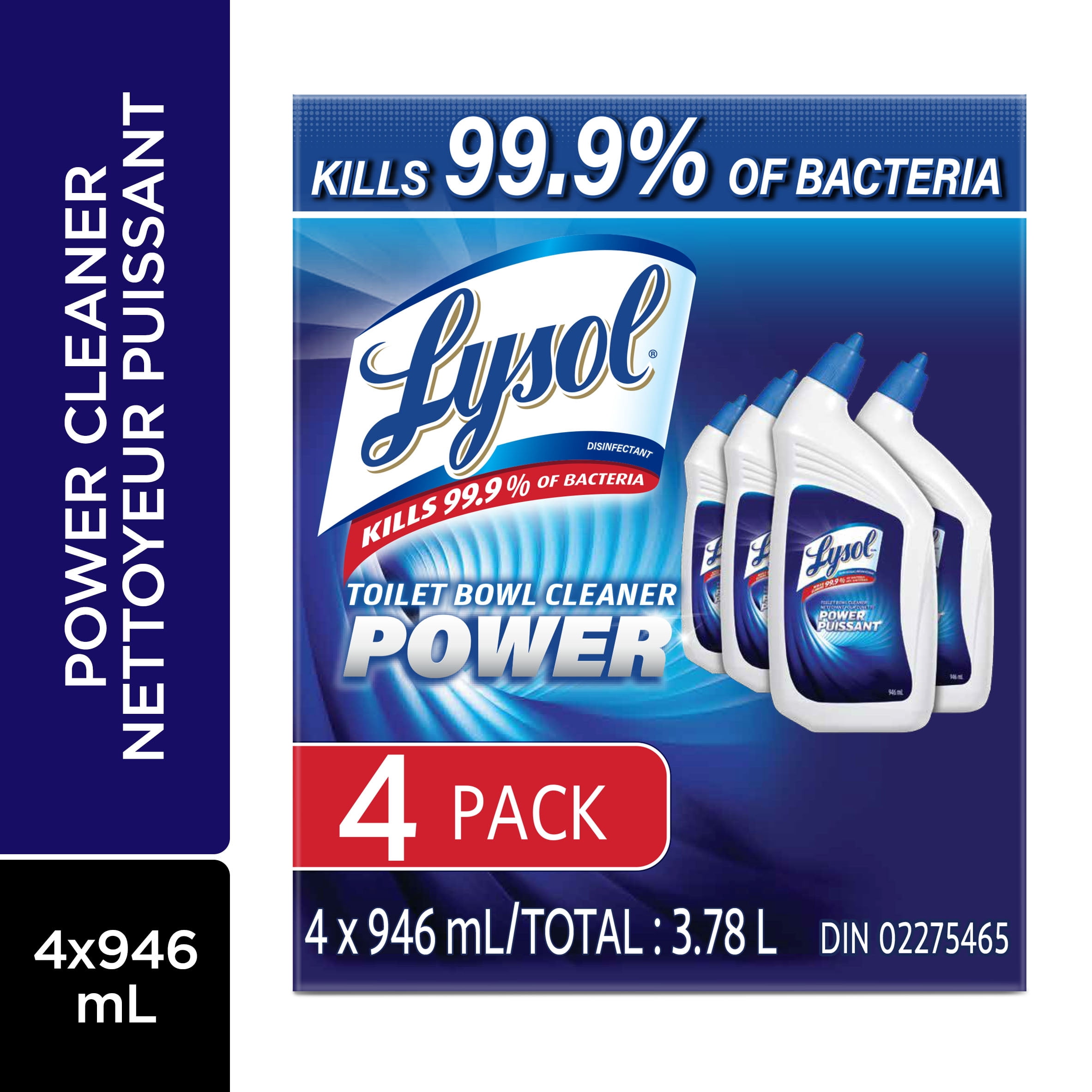 Nettoyant pour cuvette Lysol, Puissance, Nettoyage complet, Emballage familial, Pouvoir nettoyant 10x, 4 x 946 ml