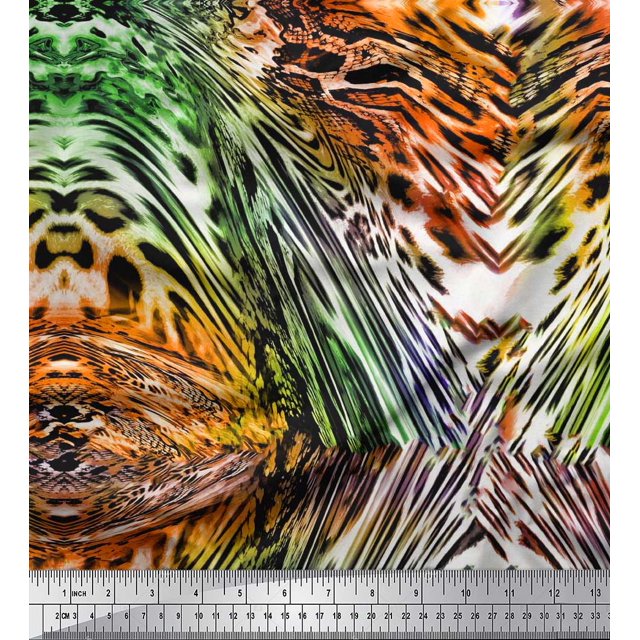 Soimoi Polyester Crepe Fabric Leopard & Snake Animal Skin Fabric Prints by Yard 42 Inch Wide
