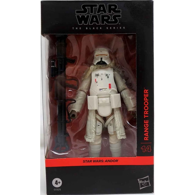 Star Wars The Black Series 6 Inch Action Figure 2025 Exclusive - Range Trooper #14. A collectible TV & Movie Action Figure featuring the Range Trooper in white armor with fur accents, packaged in a black and red box with Star Wars branding. Includes a weapon accessory. Suitable for ages 4 and up.