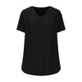 thumbnail image 5 of Liquidation d'Économies! Hauts Oversize pour Femmes en Liquidation, Blouse d'Été à Manches Courtes pour Femmes, Haut d'Été pour Femme Grande Couleur Unie à Col Rond en Tricot à Rayures à Manches Courtes, 5 of 5