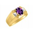 thumbnail image 3 of RYLOS Men's Rings 14K Yellow Gold Rings Classic Designer  9X7MM Oval Gemstone &  Diamond Ring Amethyst February Birthstone Ring Size 8, 3 of 7