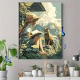 thumbnail image 4 of Toile Murale Café Fille Lisant avec Chat 15,75 X 11,81 Pouces, 4 of 8