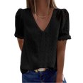 thumbnail image 1 of LSLJS T-Shirts pour Femmes Mode Femmes Décontracté Uni Manches Courtes Col en V T-Shirt en Dentelle Blouse Hauts, 1 of 9