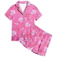 thumbnail image 1 of Ensemble de Pyjama en Satin pour Filles, Tenue d'Intérieur Classique à Boutons avec Haut à Manches Courtes Confortable et Shorts Doux, 1 of 4