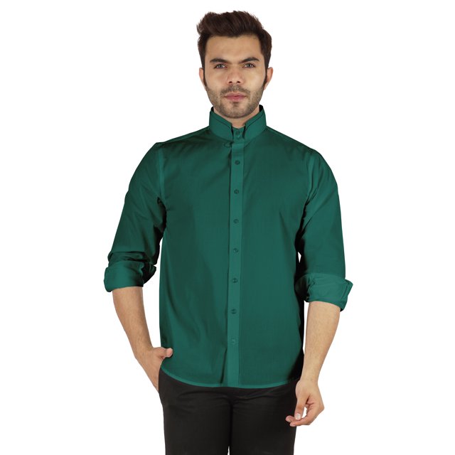 Bestman Formal Front Button Placket Solid Shirts For Mens Long Sleeve Regular Fit Shirt