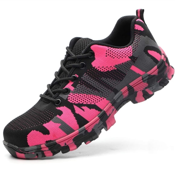 Luolocsn Women Work Shoes Camo Steel Toe Safety Shoes Puncture Proof Footwear Sneakers Pink 38/8 Women/6 Men