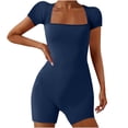 thumbnail image 2 of AherBiu Yoga Bodysuits for Women Square Neck Short Sleeve Slim Stretchy Workout Short Jumpsuits Rompers, 2 of 6