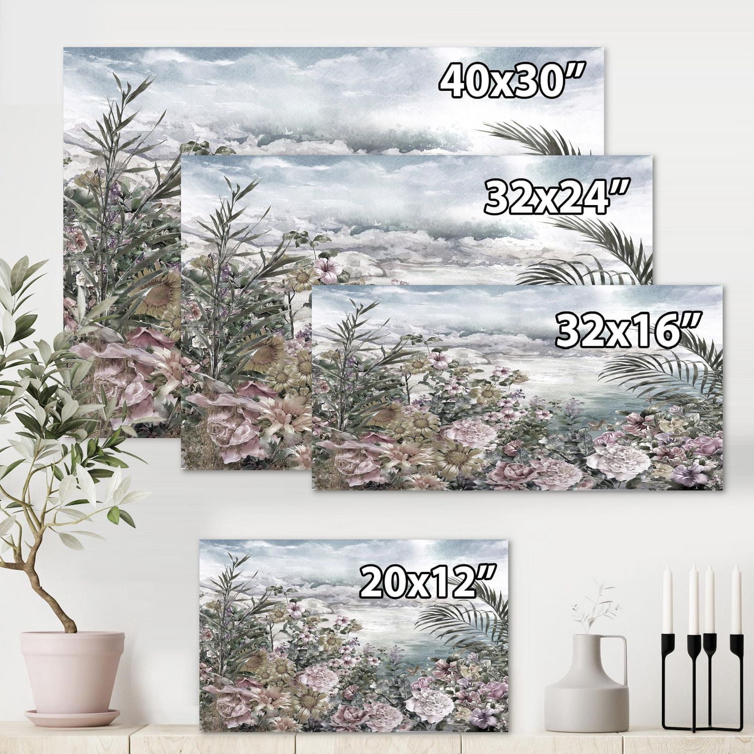 Designart Fleurs rétro au bord de la mer Art mural sur toile