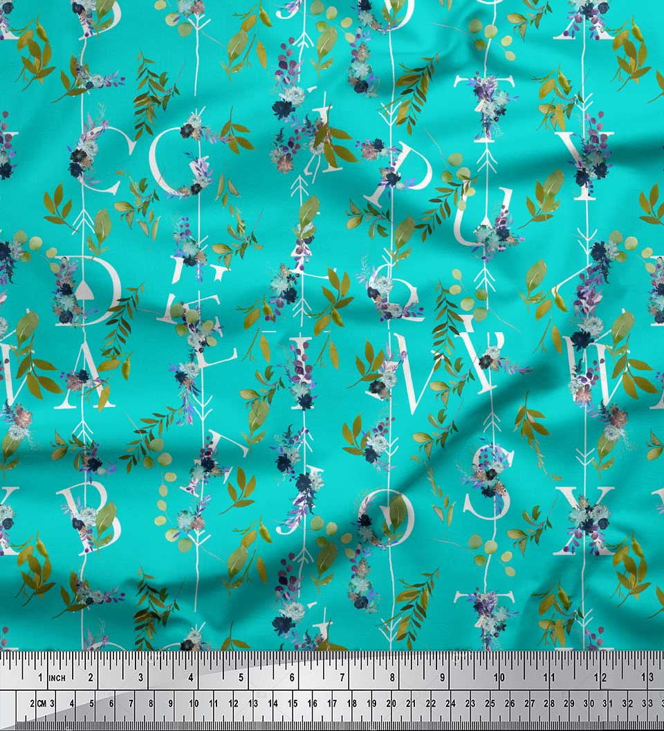 Soimoi Green Georgette Viscose Fabric Floral Love Text Decor Fabric Printed Yard 44 Inch Wide