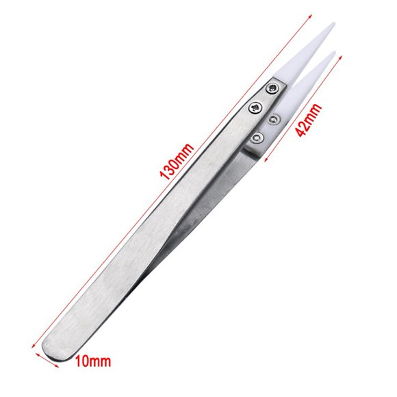 1Pc Stainless Steel Ceramic Tweezer Heat Resistant Antimagnetic Ceramic Tweezers