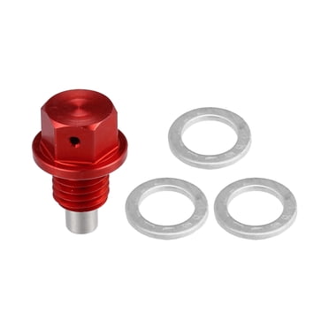 Unique Bargains 1 Set Universal M12x1.75 Car Magnetic Oil Drain Plug Oil Drain Bolt with 3 Gasket Aluminum Alloy Red