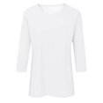 thumbnail image 4 of Été Femmes 3 de Cheer Chandail à Manches Longues 4 Manches Col Rond Femmes Col Roulé Chandails à Manches Longues Imprimé Floral Haut Ample T-Shirts Décontracté Lin Chandail de Compression Femmes Tunique T-Shirt Blouse, 4 of 4