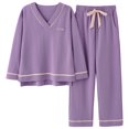 thumbnail image 1 of REDHOTYPE Nouveaux Pyjamas en Coton Doux pour Femmes 2 Pcs Grande Taille 3TG Simple Manches Longues Décontracté, 1 of 2