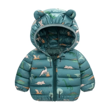 Toddler Kids Baby Boys Girls Fashion Cute Cartoon Dinosaur Pattern Windproof Padded Clothes Jacket Hooded Coat