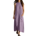 thumbnail image 2 of pstuiky Sun Dress, Women's Sleeveless High Neck Loose Straight Dress with Pockets - Casual Summer Midi Dress for Daily Wear, Work, or Travel - Soft Flowy Design for Women and Teens - Available, 2 of 7