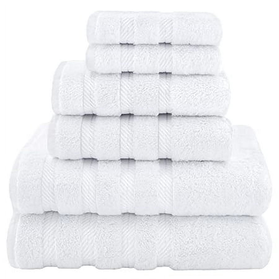 American Soft Linen 6 Piece Towel Set, 2 Bath Towels 2 Hand Towels 2 Washcloths, 100% Turkish Cotton Towels for Bathroom, White Towel Sets