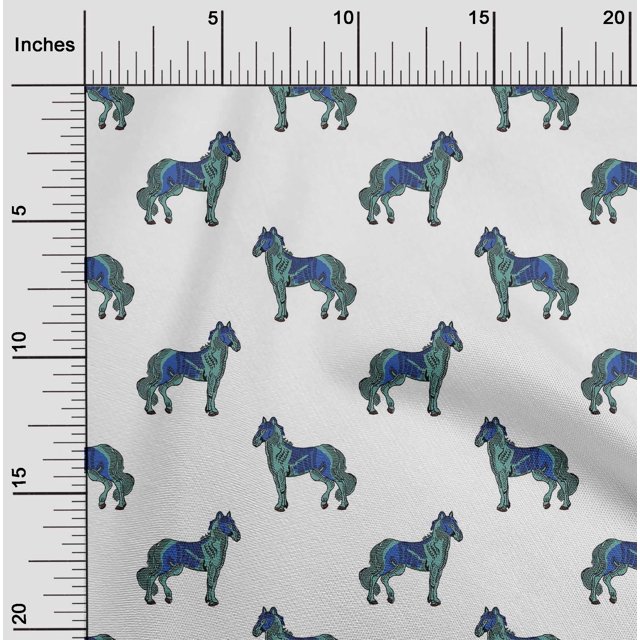oneOone Cotton Flex Fabric Horse Block Print Fabric BTY 40 Inch Wide