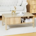 thumbnail image 1 of Wirrytor Table Basse Carrée Cannelée de Style Mi-Siècle avec Double Tablette de Rangement, Tables Basses de Rangement Centrales avec Panneau à Ondes, Table de Salle à Manger à Porte Coulissante pour Salon Appartement (Naturel), 1 of 8