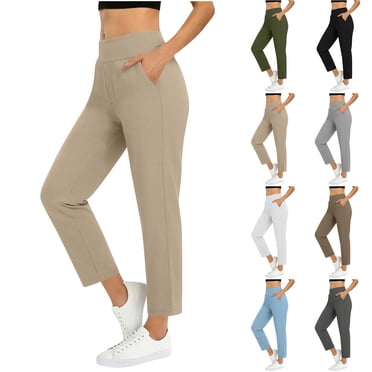 FRSASU Womens Travel Pants Lightweight Stretch with Pockets Dressy Golf Work Business Casual Slacks White XL(XL)