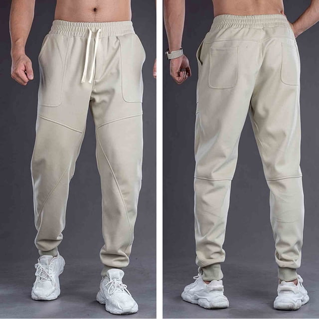 Ceisia Men Solid Color Loose Casual Pants Elastic Waist Drawstring Sports Gift Work Trousers