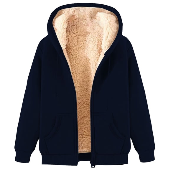 aohooy Mens Sherpa Zip Up Hoodie Winter Jackets Fleece Lined Hooded Sweatshirt Long Sleeve Hoodies Warm Sweatshirts with Pockets Navy,L