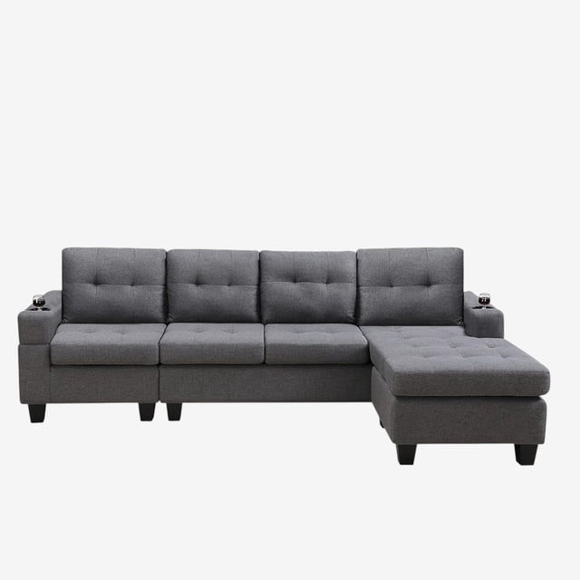 Cosmic Homes Bexen Sectionnel Réversible 2 Pcs, Revêtement en Tissu, Canapé Gris avec Porte-Gobelet