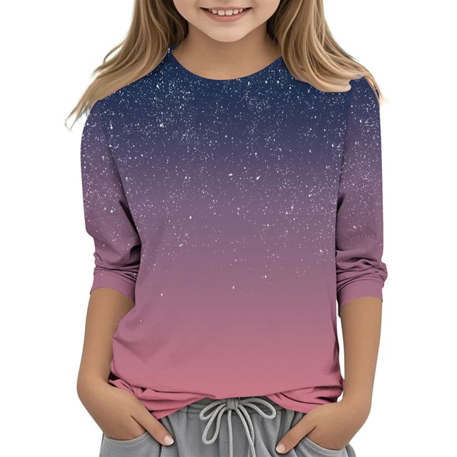 Posijego Garçons Filles T-Shirt à Manches 3/4 Imprimé Col Rond T-Shirts d'Été Hauts Décontractés pour Enfants