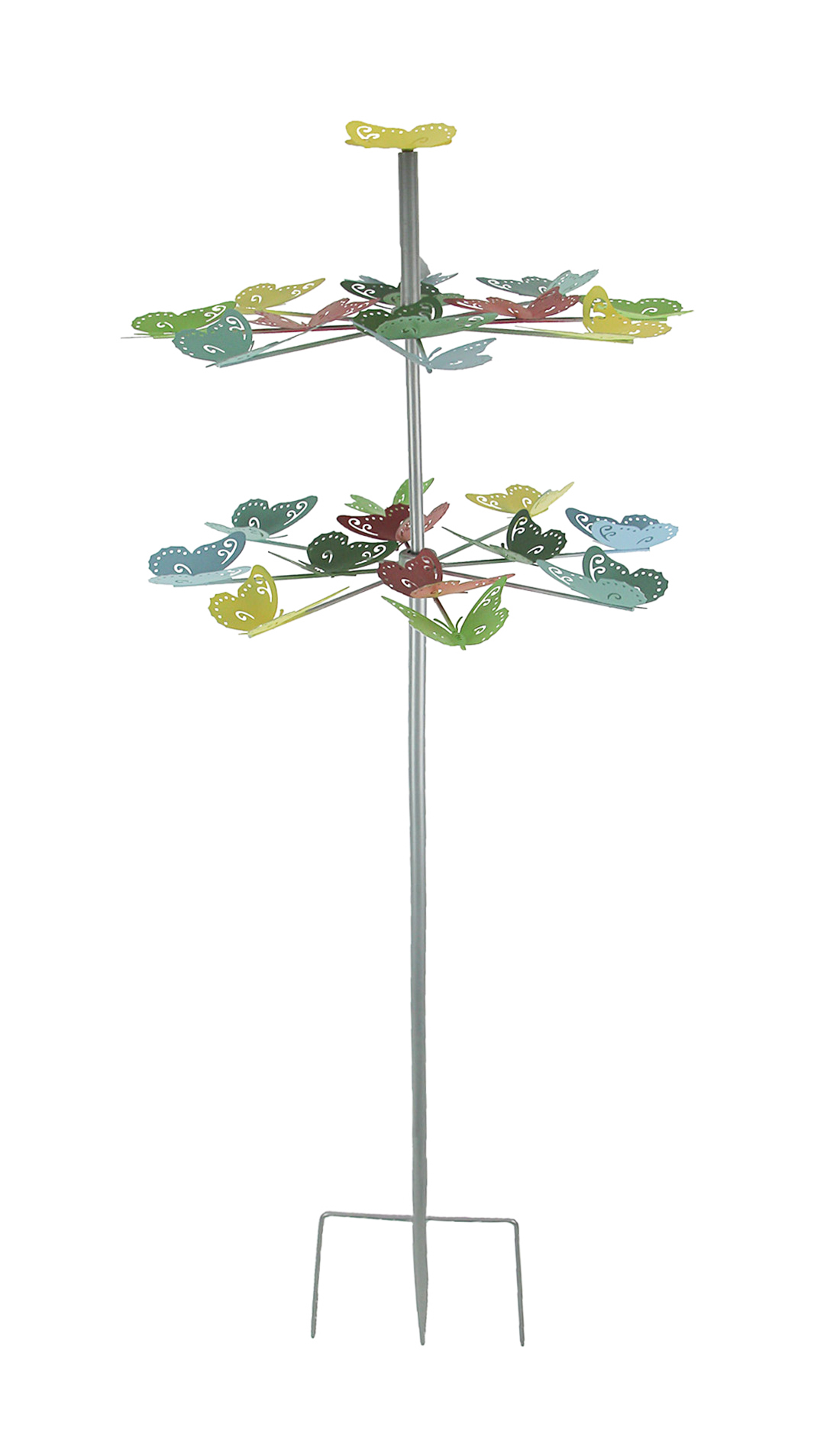 Piquet de Jardin Horizontal Rotatif en Métal Coloré à Deux Niveaux avec Papillon