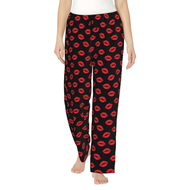 Xecao Baiser Lèvres Rouges Aguichant pour Pantalon de Pyjama pour Femme avec Taille à Cordon et Poches Latérales Pantalon de Détente Léger pour Dormir - X-Grand