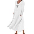 thumbnail image 2 of Meichang Robes d'Été Décontractées pour Femmes, Robes Maxi Évasées en Coton et Lin, Manches Longues, Encolure Dégagée, Imprimé Pissenlit, Robes Amples en Lin avec Poches, Blanc TTG, 2 of 5