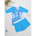 thumbnail image 4 of CHICTRY Kids Girls Rash Guard Swimsuit 2Pcs Sets Floral Print Short Sleeve Shirt with Booty Shorts Tankini Blue 14, 4 of 7