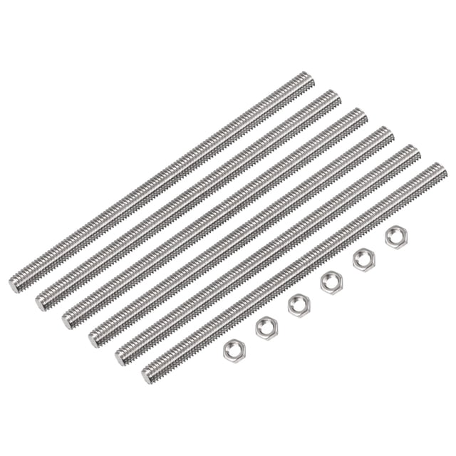 Unique Bargains 6Pack M6 x 250mm Fully Threaded Rod w 6Pack Hex Nuts, 1mm Pitch 304 Stainless Steel Right Hand Threaded Rod
