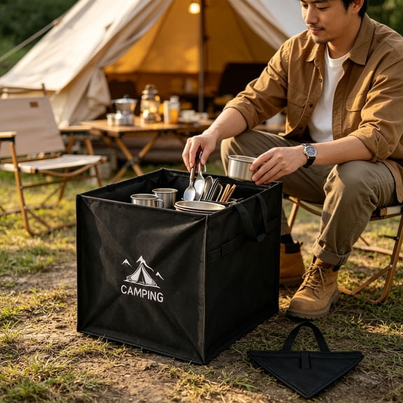 Roiihwy Boîte de Rangement Pliable pour Camping en Plein Air, Bac de Rangement de Camping avec Poignée, Contenant de Rangement Empilable pour Camping en Plein Air, Maison, Pêche, Voiture VR, Bureau