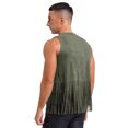thumbnail image 2 of Sxiwei Gilet Sans Manches en Faux Suède à Franges avec Rivets, Ouvert à l'Avant, Style Cowboy pour Homme, Vert Armée, m, 2 of 5