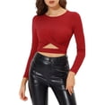 thumbnail image 1 of INSPIRE CHIC Haut Pailleté pour Femme Torsadé Ajusté à Manches Longues Découpé Court de Fête Scintillant TG Rouge, 1 of 7