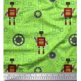 thumbnail image 1 of Soimoi Green Poly Georgette Fabric Cartoon Machine & Gear Parts Hardware Printed Fabric 1 Yard 42 Inch Wide, 1 of 3